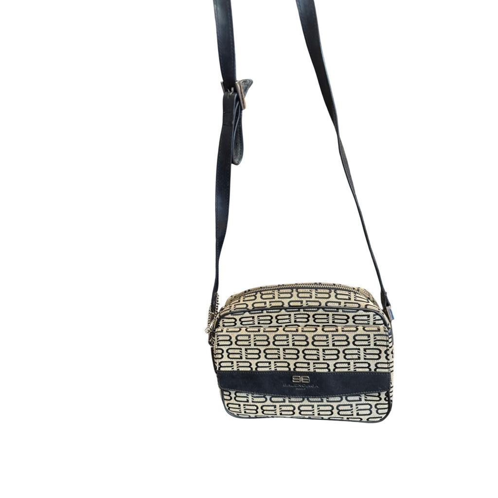 Balenciaga Black & Grey Logo Canvas & Leather Crossbody Bag*COA