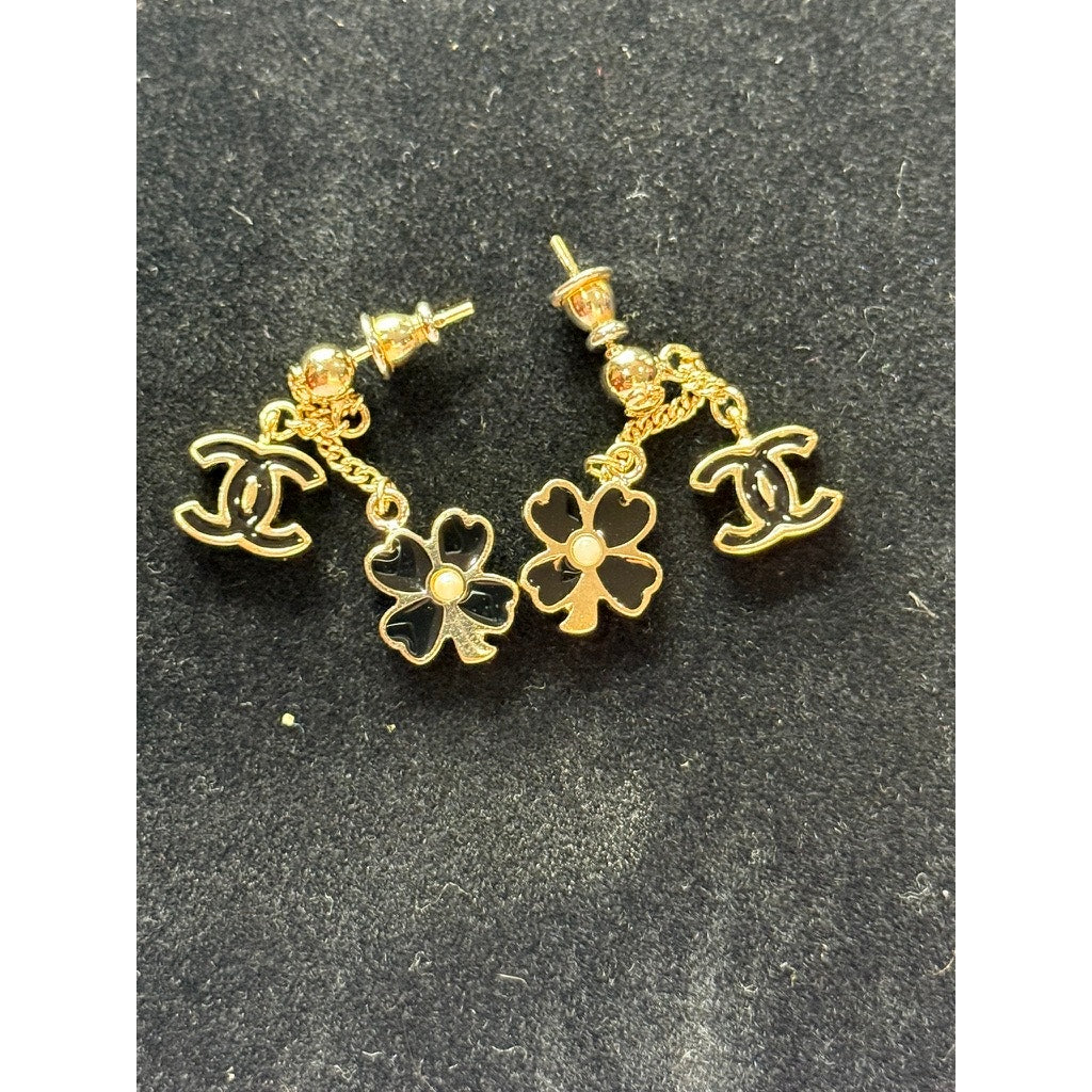 RARE Chanel CoCo Clover Drop Post Earrings*Gold Plated*GORGEOUS! EUC