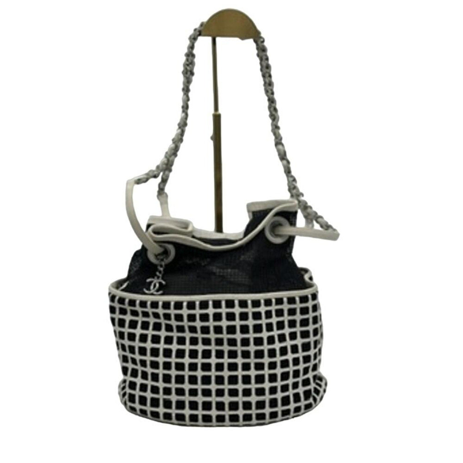 Chanel Black/White Mesh and Leather Rare‎ Bucket Bag w/COA AMAZING BAG