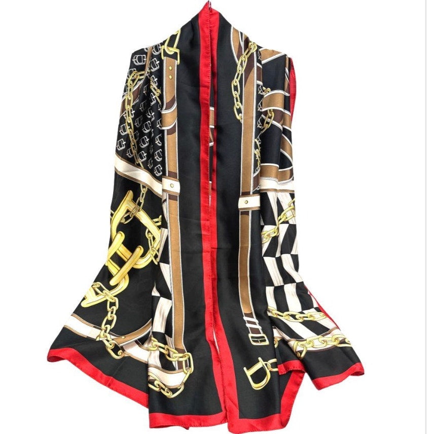 Chain Belt Pattern Silky Oblong Scarf*Beautiful Lux Looking Scarf*Fashion Fun