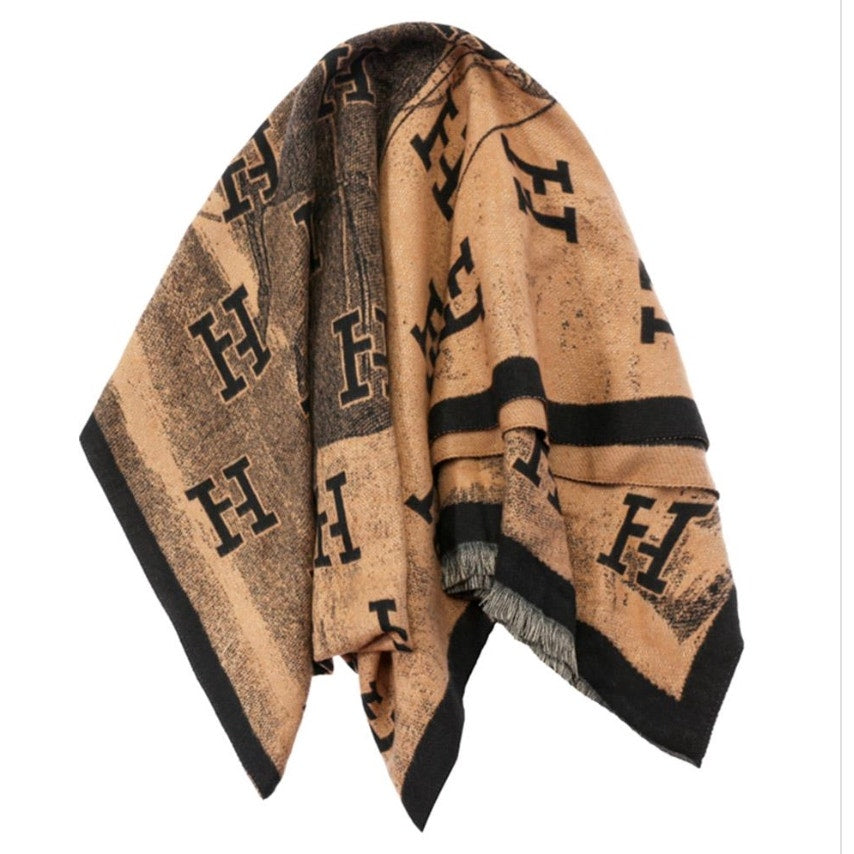 Letter H Monogram Fringe Oblong Scarf*Taupe Lux Looking Scarf*Fashion Fun