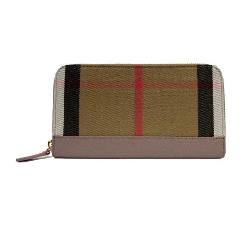 BURBERRY Long Zip Wallet*Grey Mink 100% Cotton Check & Leather*NEW w/TAGS