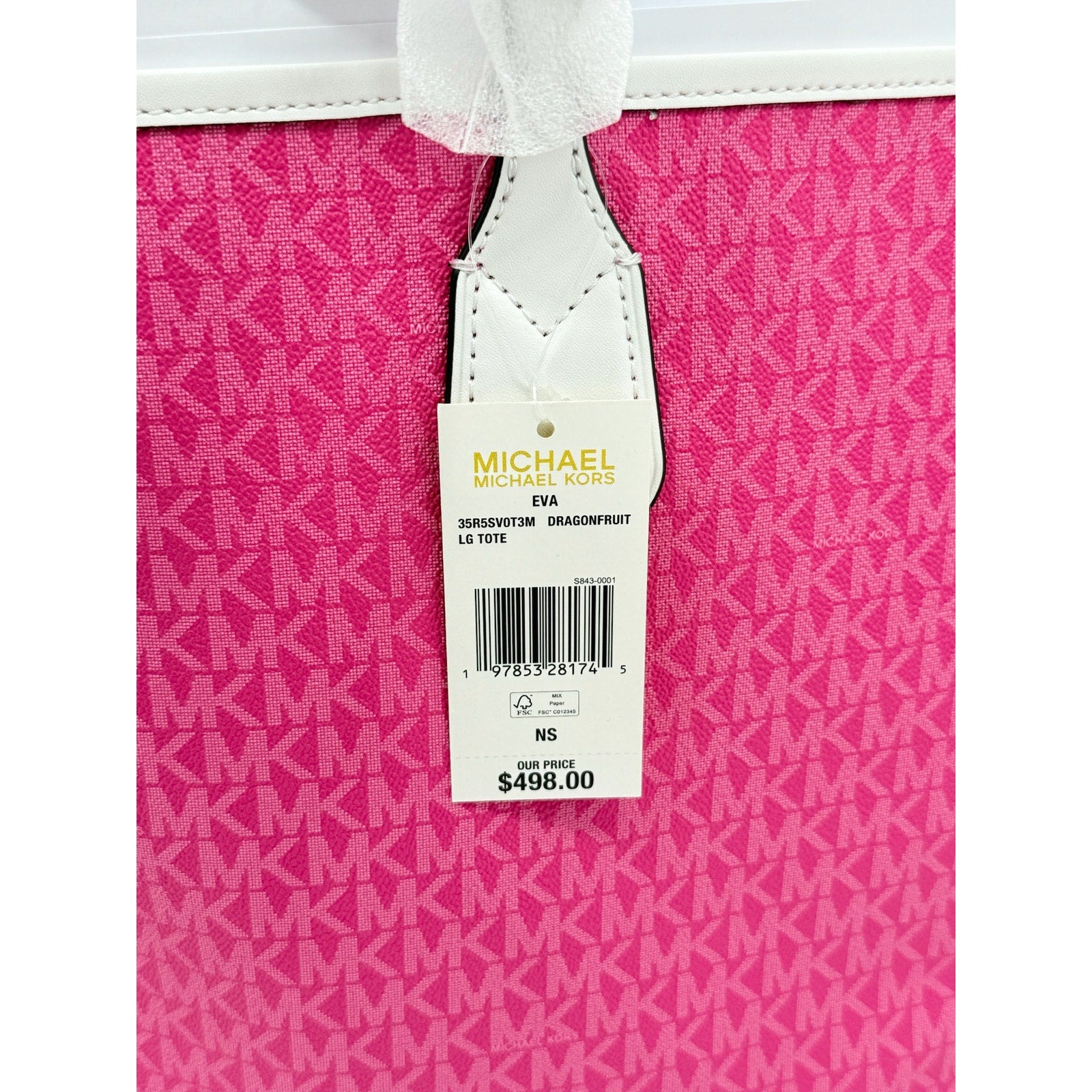 RETAIL $498 Michael Kors Pink Eva Large Signature Logo Stripe Tote Bag*NWT
