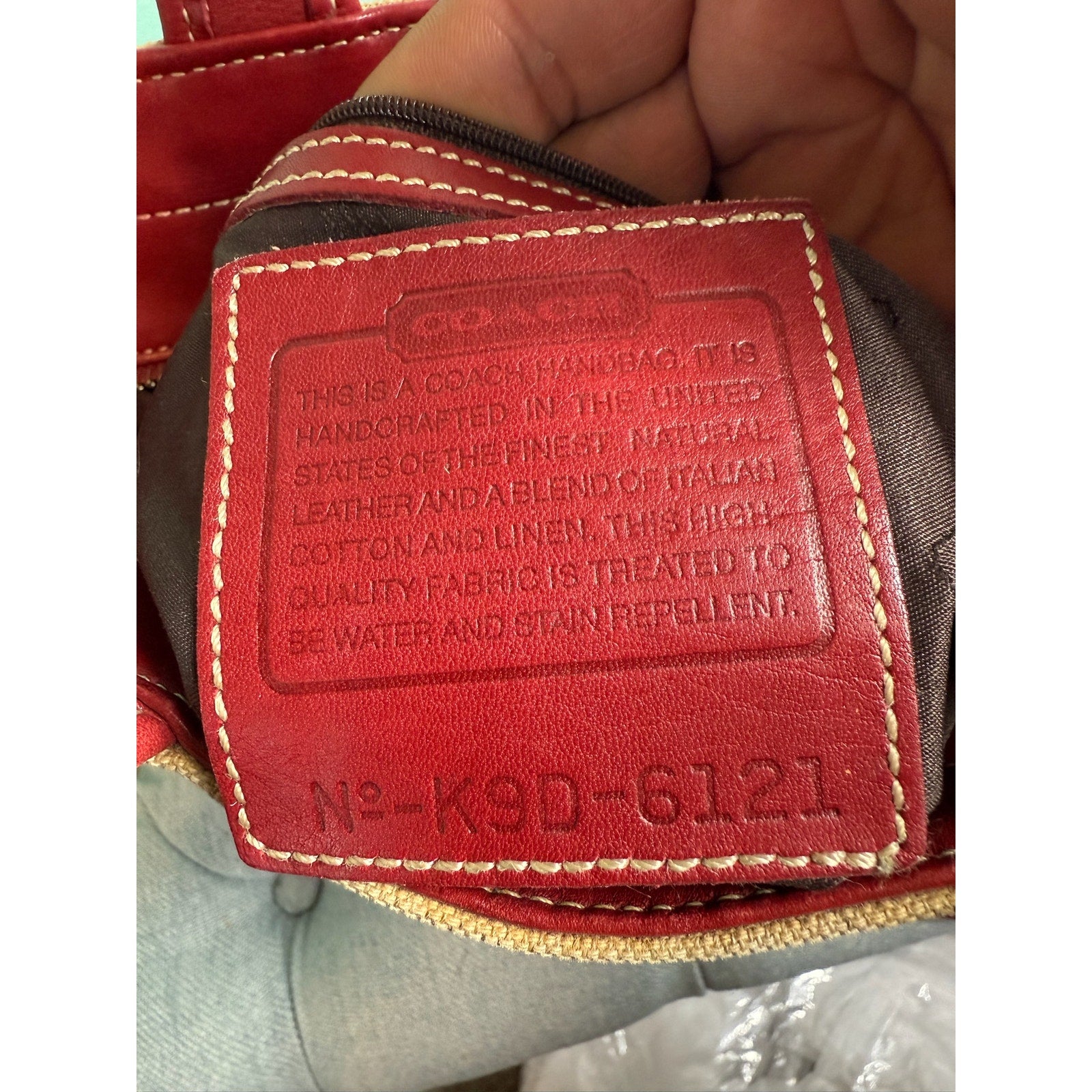 Coach 6121 Bleecker Satchel Linen Canvas & Red Leather Tote Bag*Vintage 1999
