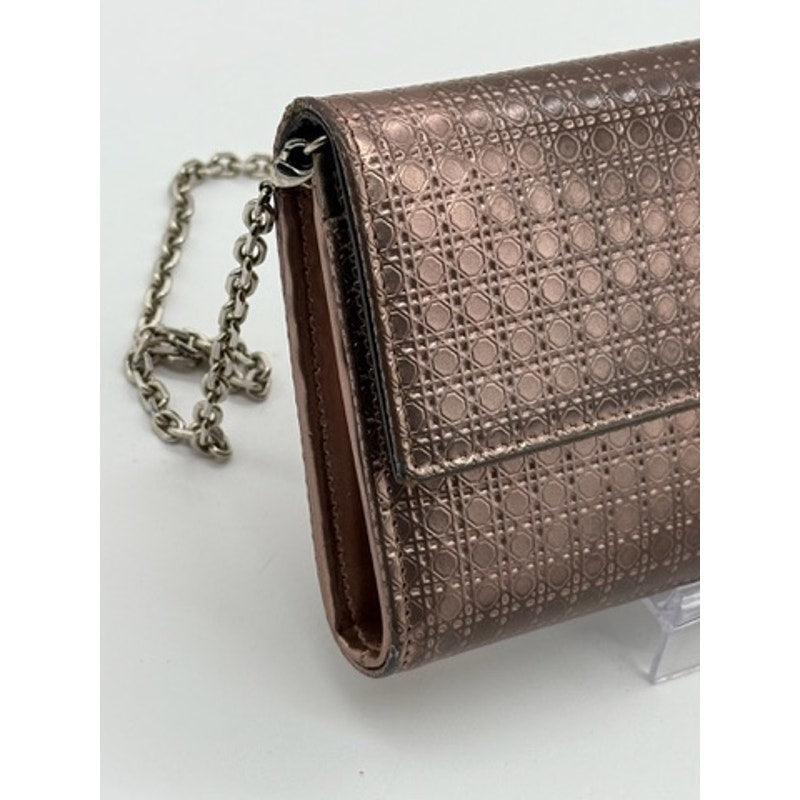 CHRISTIAN DIOR METALLIC ROSE PATENT MICRO-CANNAGE WALLET ON CHAIN*Full Set