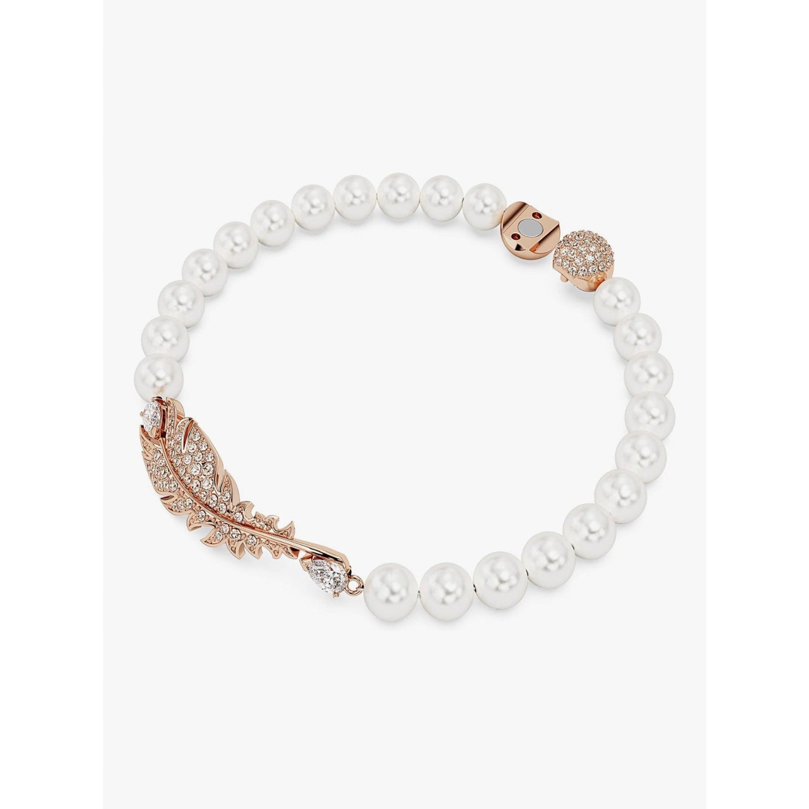 Swarovski Nice bracelet Crystal pearl, Feather, White, Rose gold-tone plated*NEW
