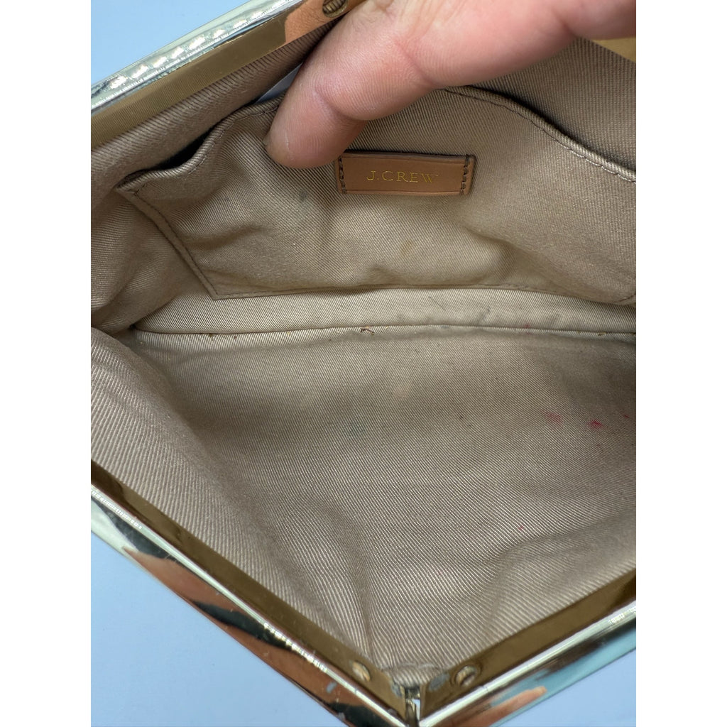 J. Crew Crackled Gold Metallic Leather Fold Over Clutch*Gorgeous Vintage Bag