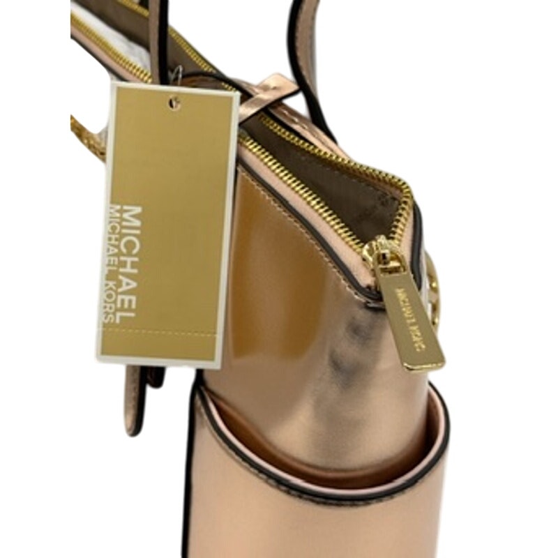 RETAIL $448 Michael Kors Charlotte Large Signature Logo Metallic Top-Zip Tote