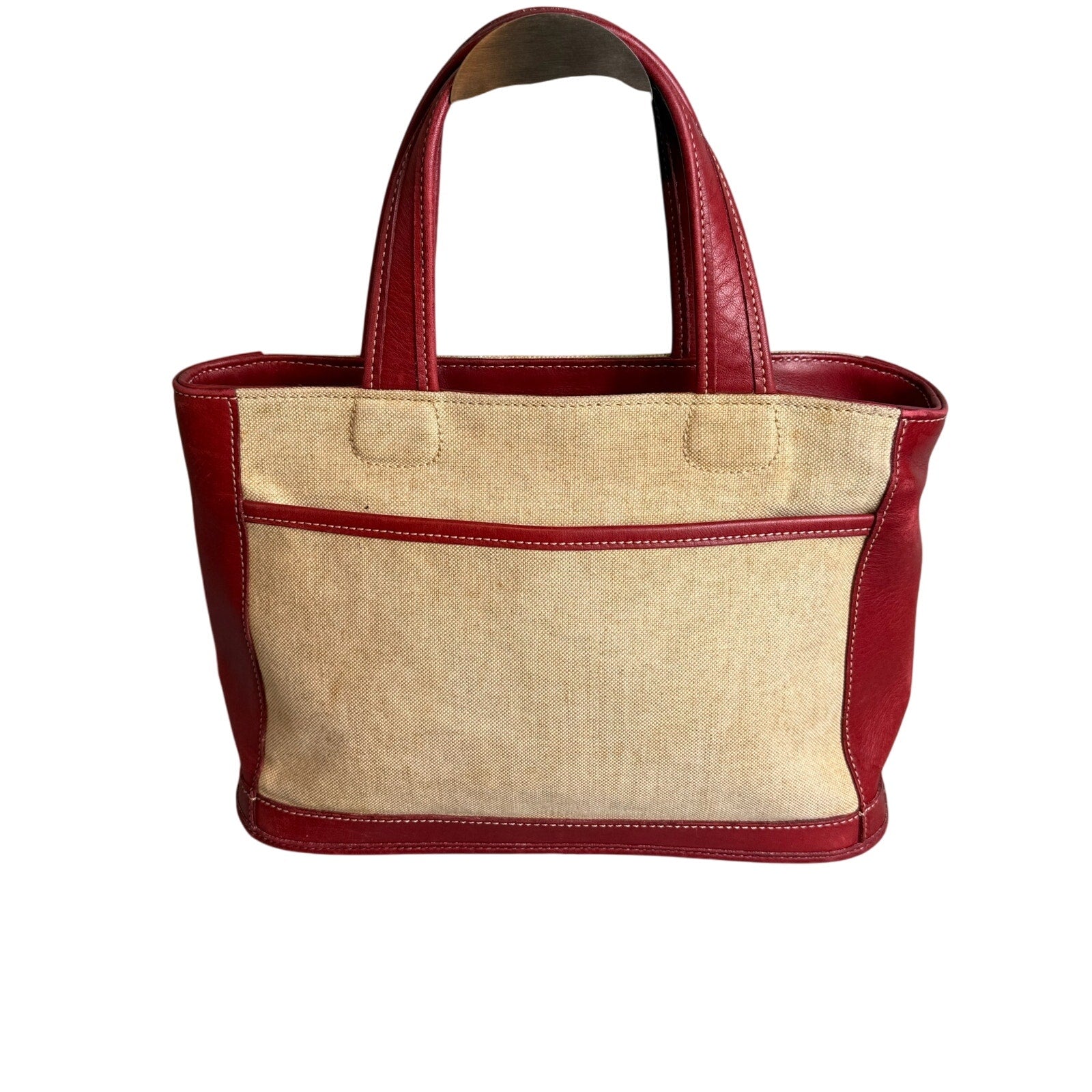 Coach 6121 Bleecker Satchel Linen Canvas & Red Leather Tote Bag*Vintage 1999