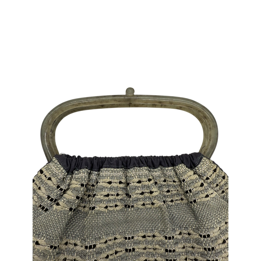 Vintage Antique 60's Style Macrame Top Handle Bag*Beautiful Navy Silver Threads