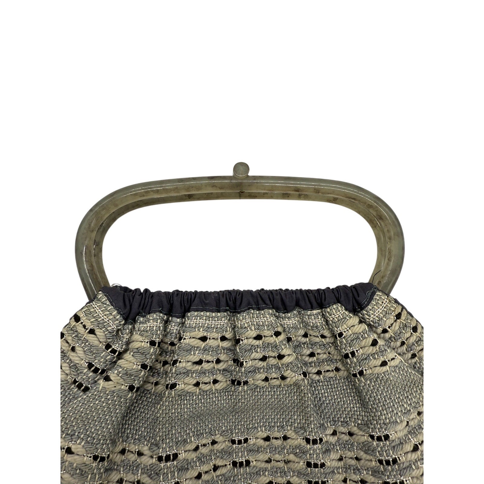 Vintage Antique 60's Style Macrame Top Handle Bag*Beautiful Navy Silver Threads