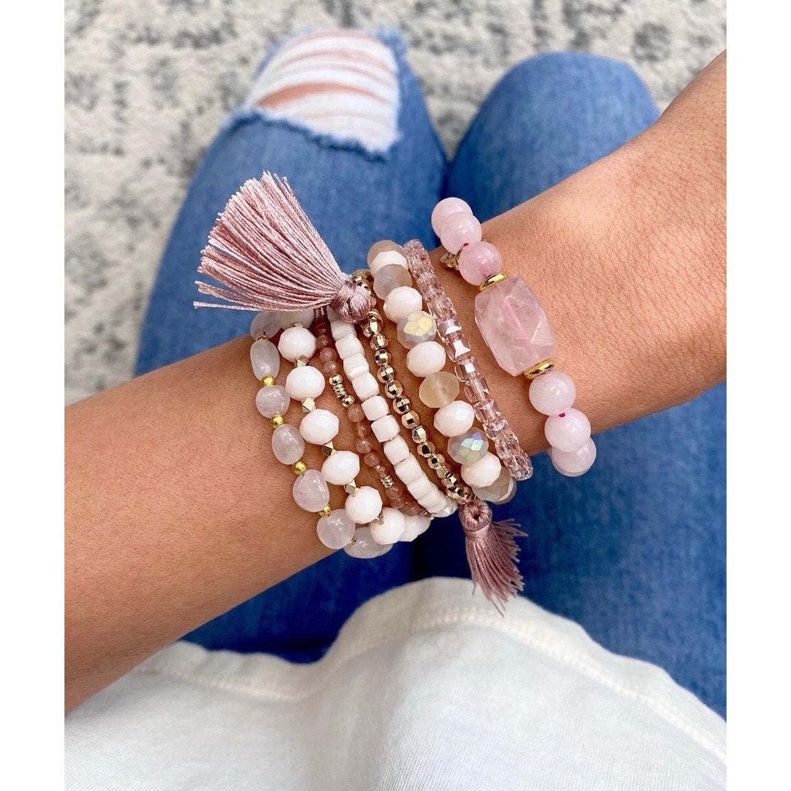 RETAIL $45 Kinsley Armelle Rose Quartz Marcia Collection Ballet Bracelet*Beauty*