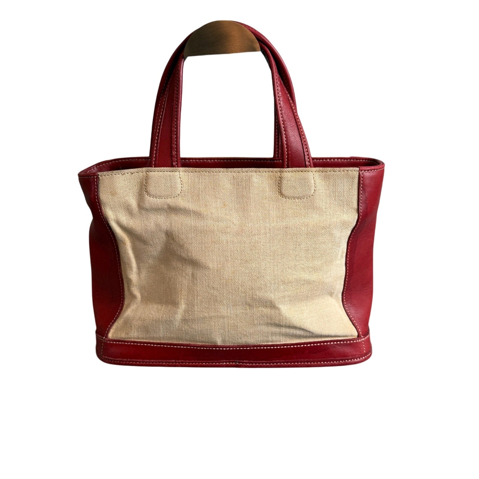 Coach 6121 Bleecker Satchel Linen Canvas & Red Leather Tote Bag*Vintage 1999