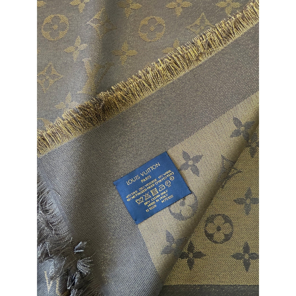 Louis Vuitton  Silk Lurex Wool Monogram Shine Shawl Brown*BRAND-NEW with COA #2