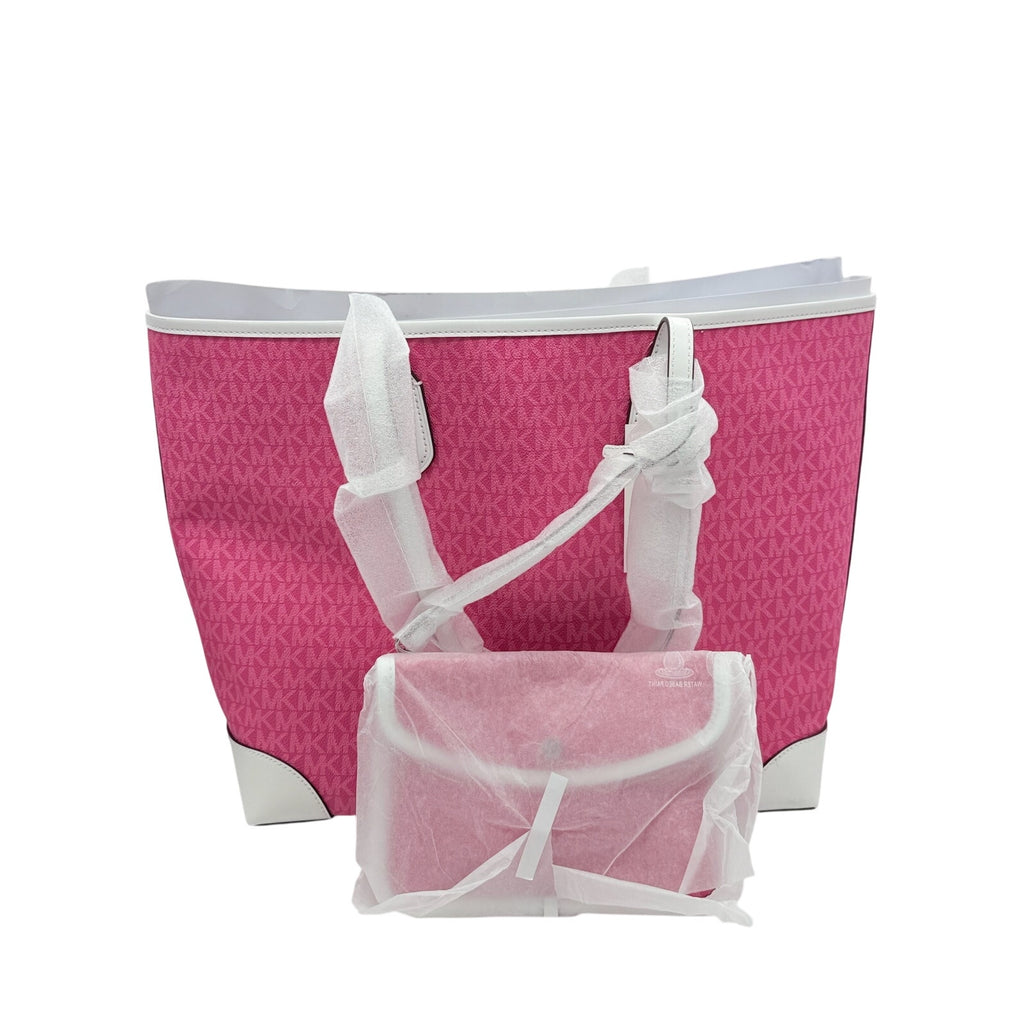 RETAIL $498 Michael Kors Pink Eva Large Signature Logo Stripe Tote Bag*NWT