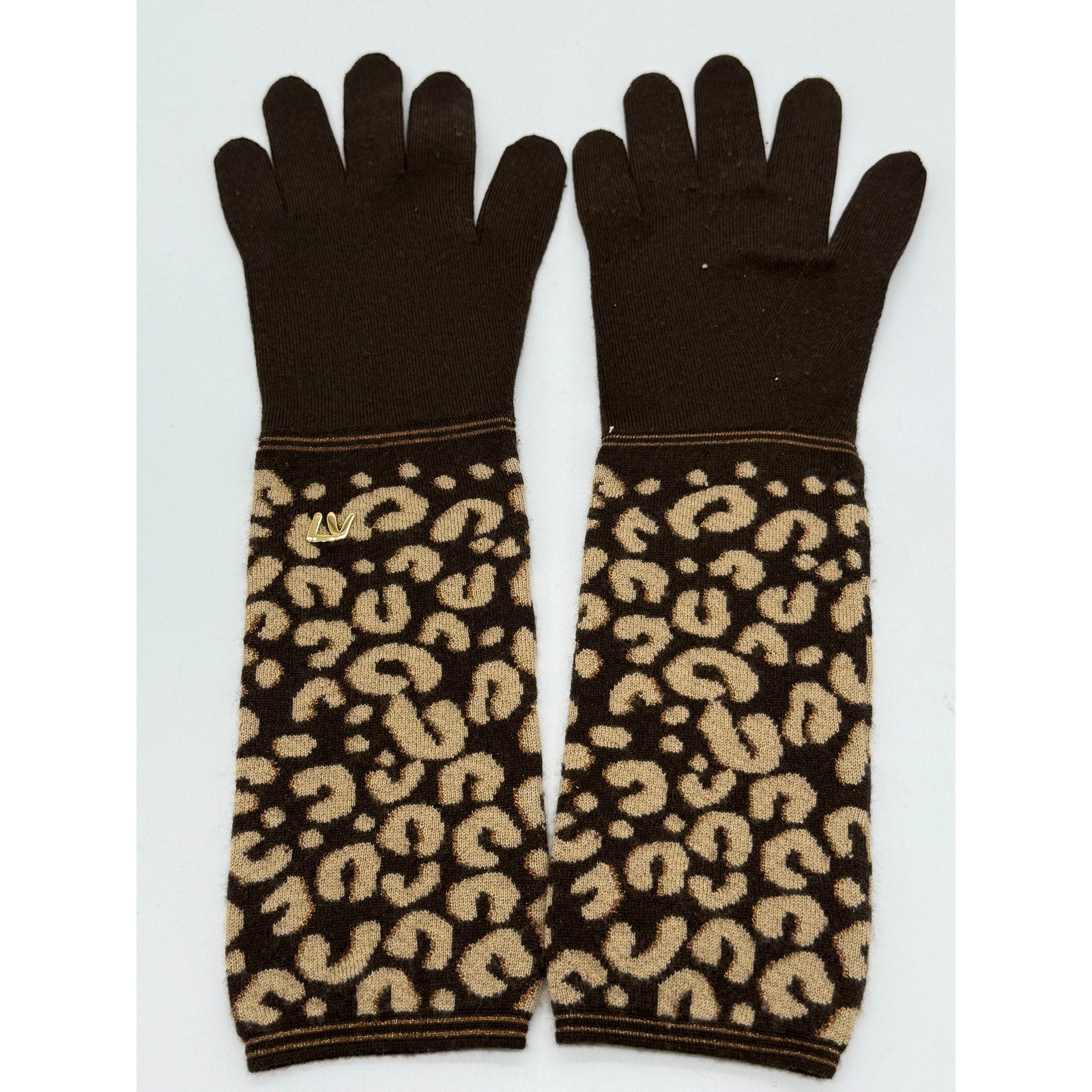 LOUIS VUITTON  x Stephen Sprouse Cashmere Silk Leopard Long Gloves*Glitter gold!