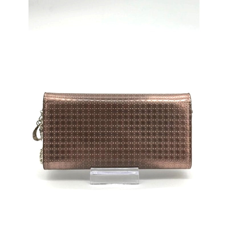 CHRISTIAN DIOR METALLIC ROSE PATENT MICRO-CANNAGE WALLET ON CHAIN*Full Set