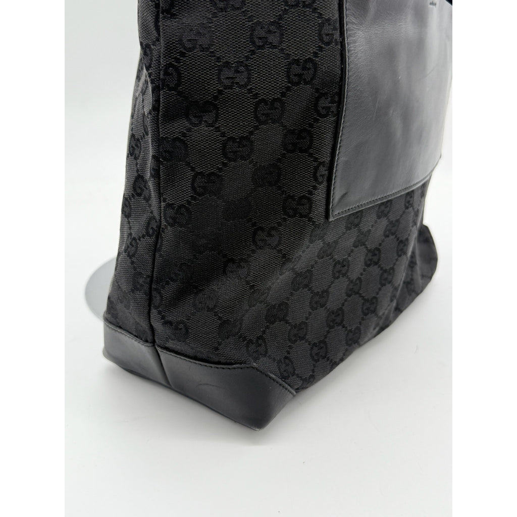 GUCCI Black Guccissima Monogram Nylon Tote Bag with leather*COA included