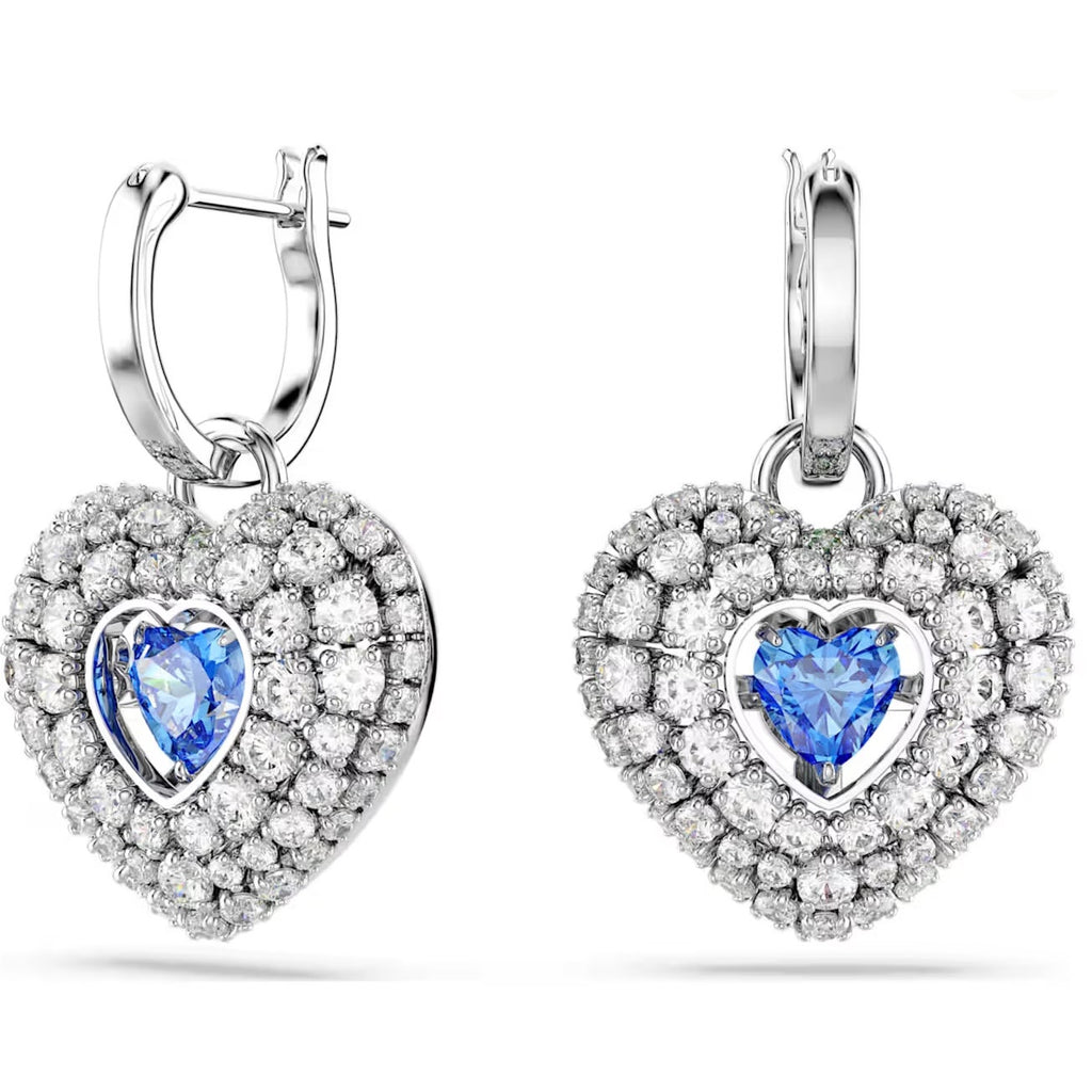 Swarovski Hyperbola drop earrings Heart, Blue, Rhodium Earrings*NEW in box