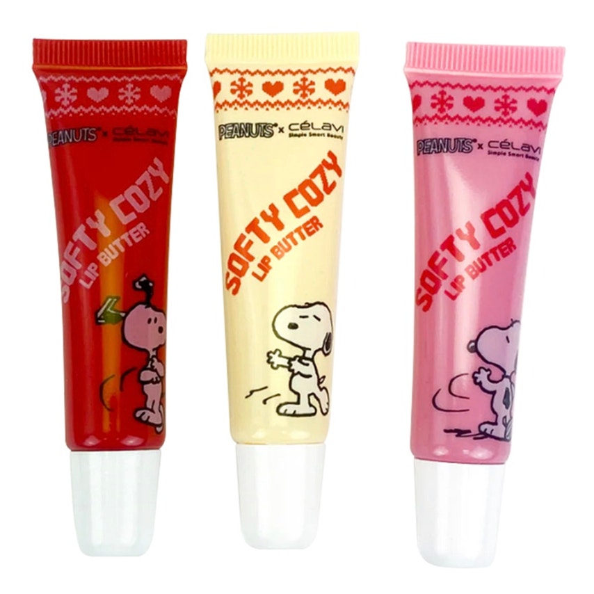 K-Care Celavi x Peanuts Collab Softy Cozy 3Pc Lip Butter*Holiday Gift Set*Korean
