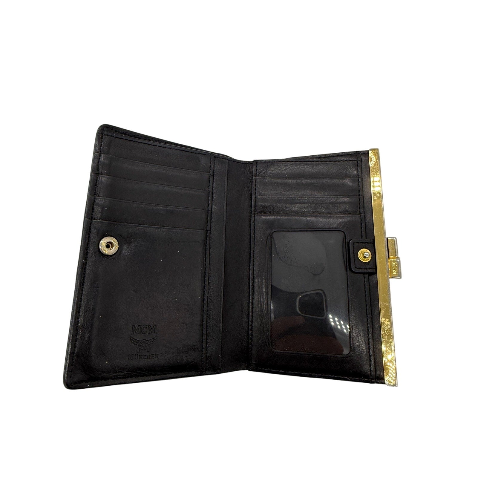 MCM LEATHER CHARM KISSLOCK BI-FOLD WALLET*Calf skin leather
