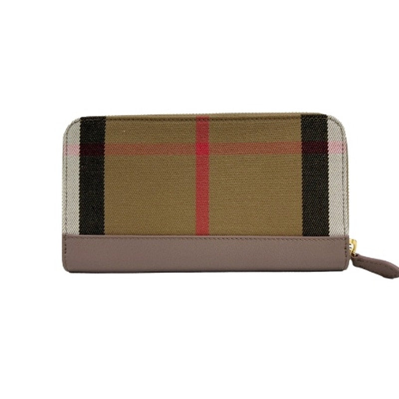 BURBERRY Long Zip Wallet*Grey Mink 100% Cotton Check & Leather*NEW w/TAGS