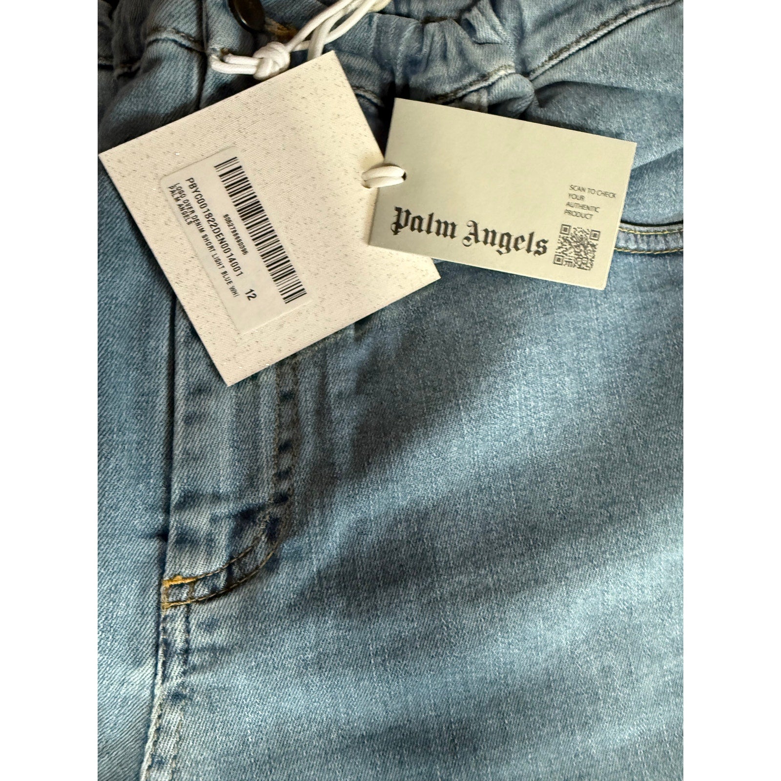 RETAIL $325 Palm Angels Kids Denim Light Blue Wash Logo Shorts*BRAND-NEW w/tags