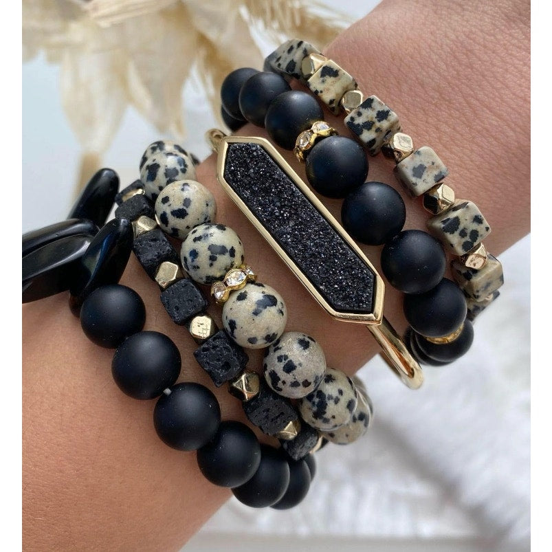 RETAIL $30  Kinsley Armelle Cross Collection Speckle Bracelet*Dalmation Jasper