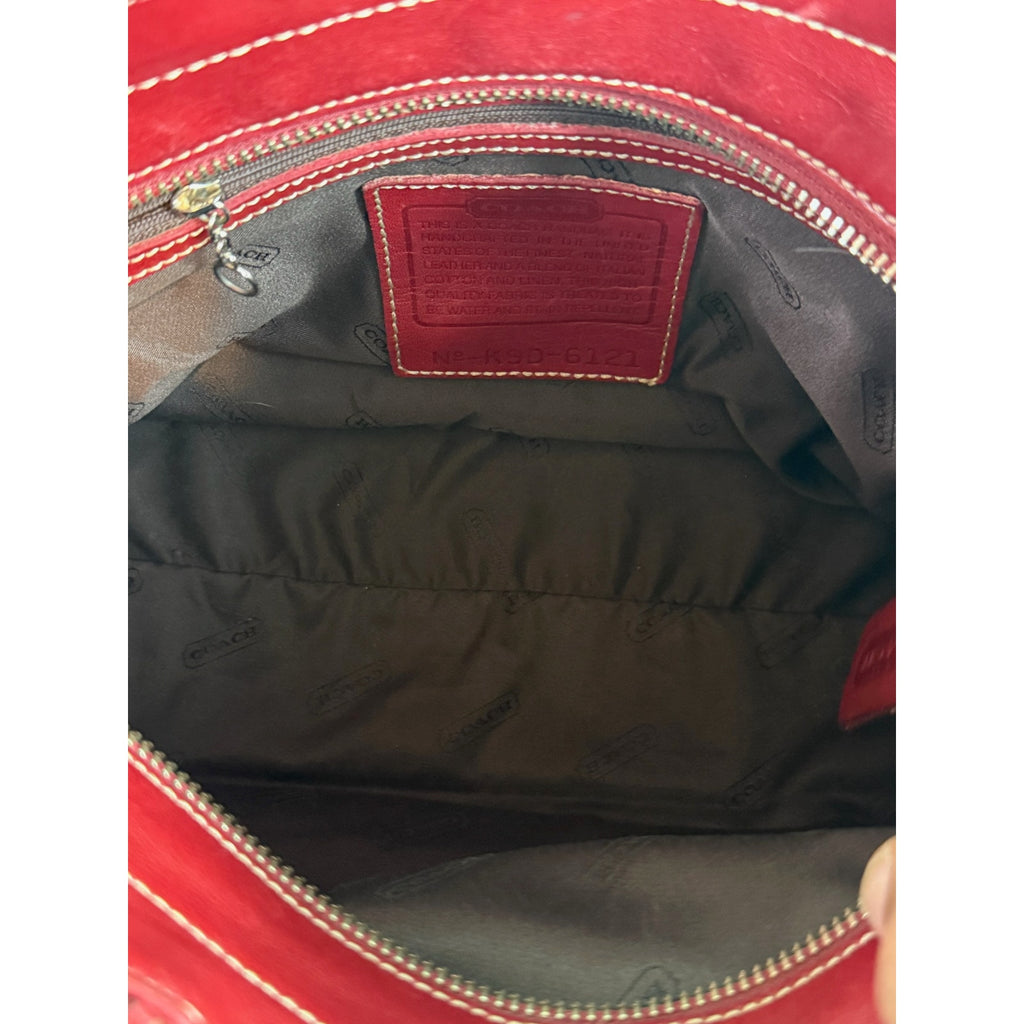 Coach 6121 Bleecker Satchel Linen Canvas & Red Leather Tote Bag*Vintage 1999